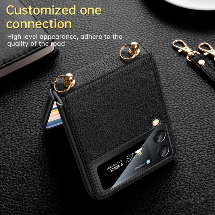 For Samsung Galaxy Z Flip3 5G SULADA Litchi Texture Leather + TPU Phone Case with Strap(Black) - Galaxy Phone Cases by SULADA | Online Shopping South Africa | PMC TechLife | Buy Now Pay Later Mobicred
