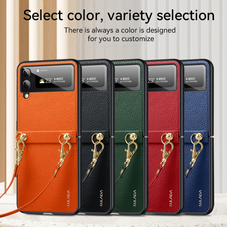 For Samsung Galaxy Z Flip3 5G SULADA Litchi Texture Leather + TPU Phone Case with Strap(Orange) - Galaxy Phone Cases by SULADA | Online Shopping South Africa | PMC Jewellery