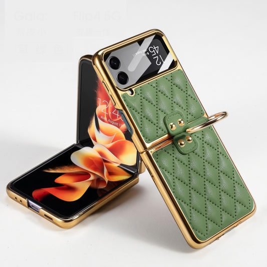 For Samsung Galaxy Z Flip4 GKK Integrated Plating + Leather Phone Case with Ring(Matcha Green) - Galaxy Z Flip4 5G Cases by GKK | Online Shopping South Africa | PMC Jewellery | Buy Now Pay Later Mobicred