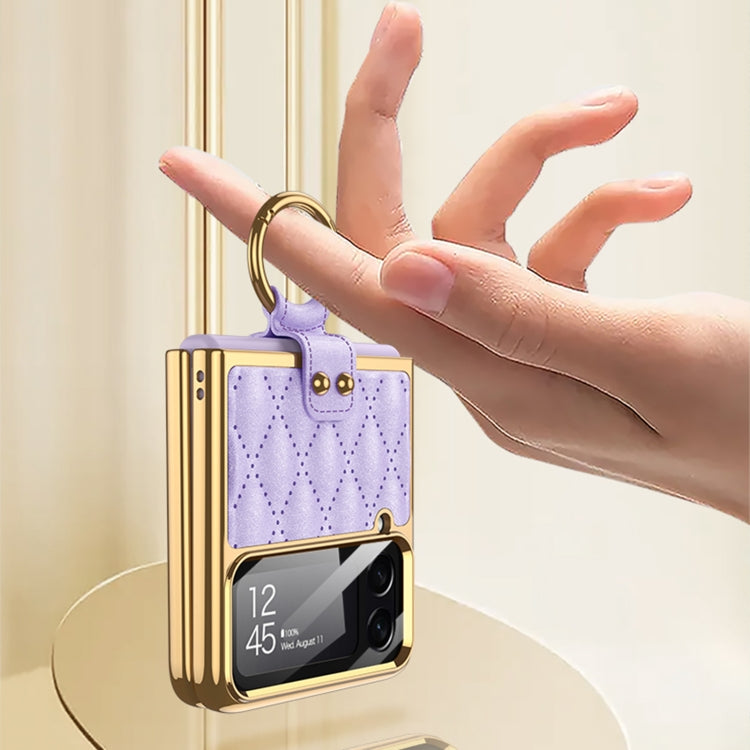 For Samsung Galaxy Z Flip4 GKK Integrated Plating + Leather Phone Case with Ring(Orange) - Galaxy Z Flip4 5G Cases by GKK | Online Shopping South Africa | PMC TechLife | Buy Now Pay Later Mobicred