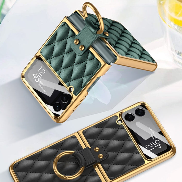 For Samsung Galaxy Z Flip4 GKK Integrated Plating + Leather Phone Case with Ring(Matcha Green) - Galaxy Z Flip4 5G Cases by GKK | Online Shopping South Africa | PMC Jewellery