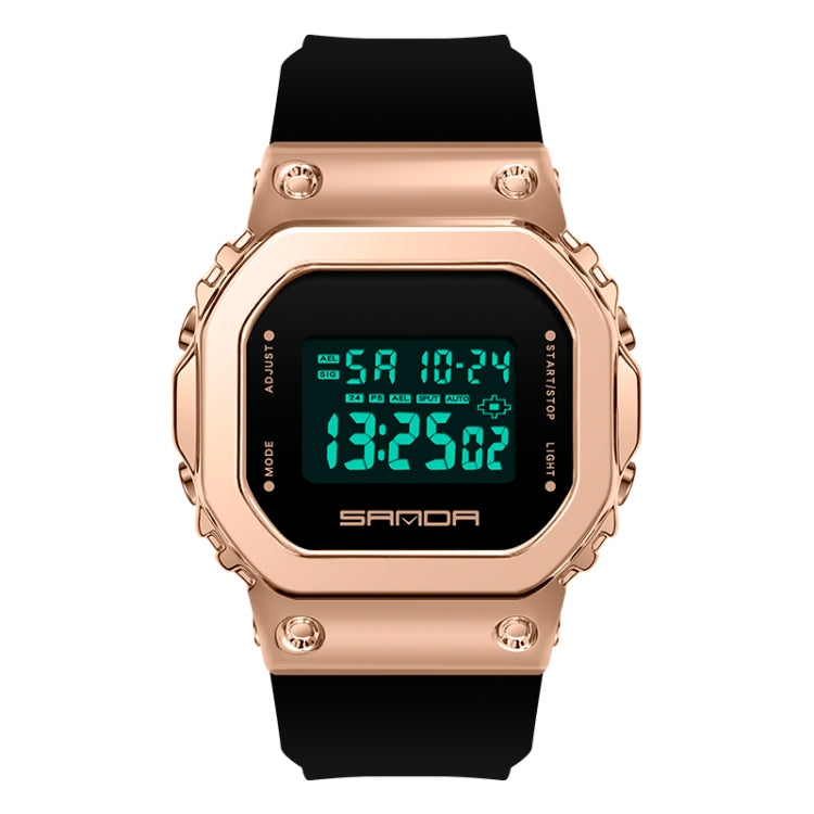 SANDA 9006 Tempered Mirror Luminous Waterproof Dual Display Electronic Watch(Black Rose Gold) - Silicone Strap Watches by SANDA | Online Shopping South Africa | PMC Jewellery | Buy Now Pay Later Mobicred