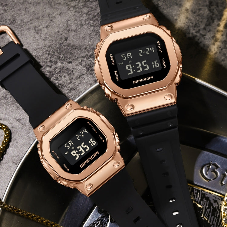 SANDA 9006 Tempered Mirror Luminous Waterproof Dual Display Electronic Watch(Black Rose Gold) - Silicone Strap Watches by SANDA | Online Shopping South Africa | PMC Jewellery | Buy Now Pay Later Mobicred