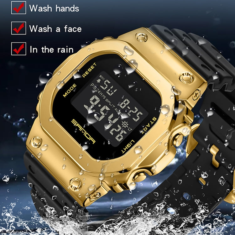 SANDA 9006 Tempered Mirror Luminous Waterproof Dual Display Electronic Watch(Black Rose Gold) - Silicone Strap Watches by SANDA | Online Shopping South Africa | PMC Jewellery | Buy Now Pay Later Mobicred