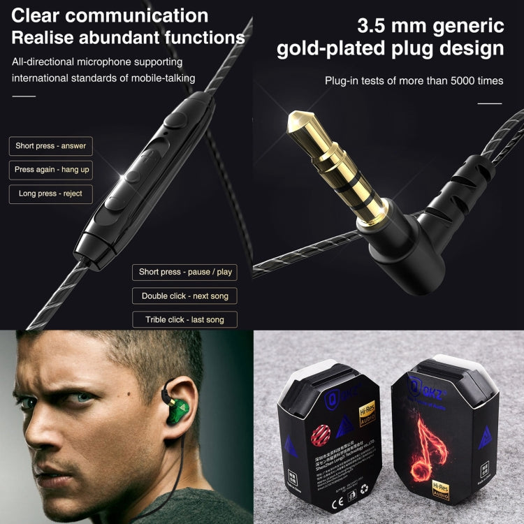 QKZ SK7 3.5mm Sports In-ear Copper Driver Wired HIFI Stereo Earphone with Mic(Green) - In Ear Wired Earphone by QKZ | Online Shopping South Africa | PMC Jewellery | Buy Now Pay Later Mobicred