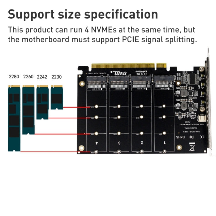 PH44 NVME 4 Disk Array Card PCI-E Signal Split Array Card - Card Adapter by PMC TechLife | Online Shopping South Africa | PMC TechLife