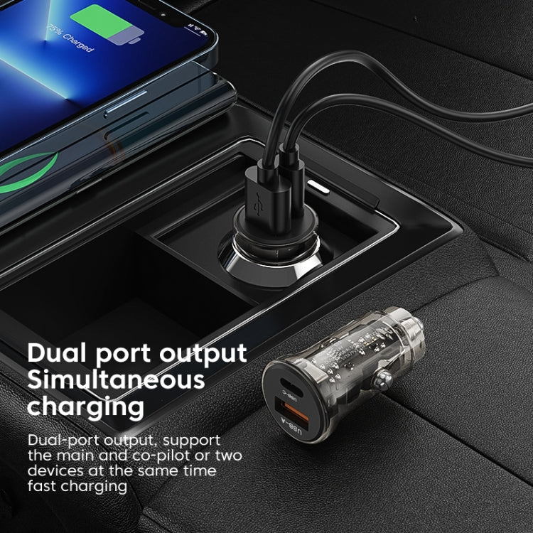 C12P 48W USB + Type-C Dual Port Transparent Mini Car Charger(Black) - Car Charger by PMC Jewellery | Online Shopping South Africa | PMC Jewellery