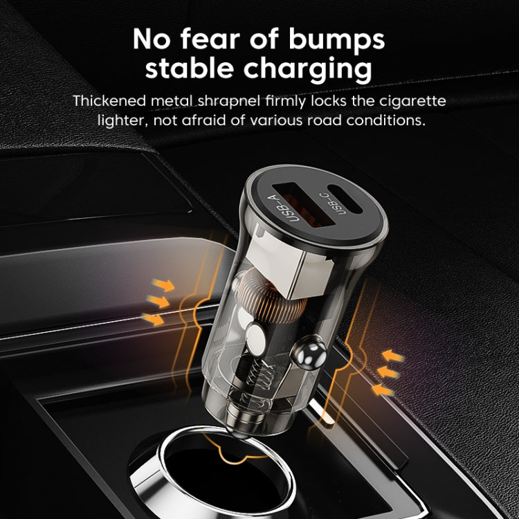 C12P 48W USB + Type-C Dual Port Transparent Mini Car Charger(Black) - Car Charger by PMC Jewellery | Online Shopping South Africa | PMC Jewellery