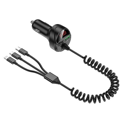 C68 LED Digital Display QC3.0 Fast Car Charger 3 in 1 with Spring Cable(Black) - Car Charger by PMC Jewellery | Online Shopping South Africa | PMC Jewellery