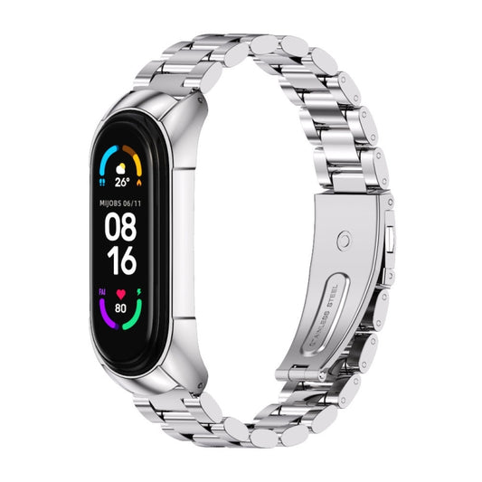 For Xiaomi Mi Band 6 / 6 NFC MIJOBS TF2 Tri-Bead Stainless Steel Watch Band(Silver) - Watch Bands by MIJOBS | Online Shopping South Africa | PMC Jewellery | Buy Now Pay Later Mobicred