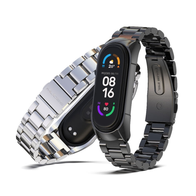 For Xiaomi Mi Band 6 / 6 NFC MIJOBS TF2 Tri-Bead Stainless Steel Watch Band(Silver) - Watch Bands by MIJOBS | Online Shopping South Africa | PMC Jewellery | Buy Now Pay Later Mobicred