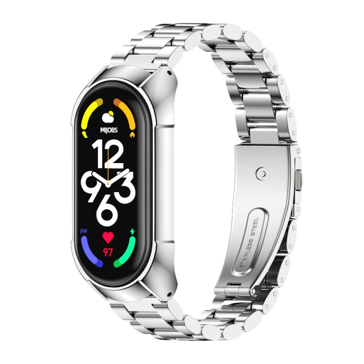 For Xiaomi Mi Band 7 / 7 NFC MIJOBS Stainless Steel Watch Band, Style:TF2 Tri-Bead(Silver) - Watch Bands by MIJOBS | Online Shopping South Africa | PMC Jewellery | Buy Now Pay Later Mobicred