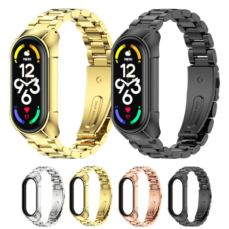 For Xiaomi Mi Band 7 / 7 NFC MIJOBS Stainless Steel Watch Band, Style:TF2 Tri-Bead(Silver) - Watch Bands by MIJOBS | Online Shopping South Africa | PMC Jewellery | Buy Now Pay Later Mobicred