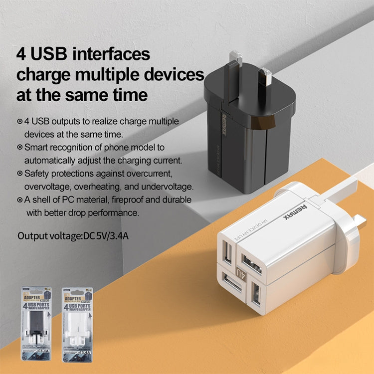 REMAX RP-U43 3.4A 4 USB Port Fast Charger, Specification:UK Plug(White) - free shipping - PMC TechLife - Order now!