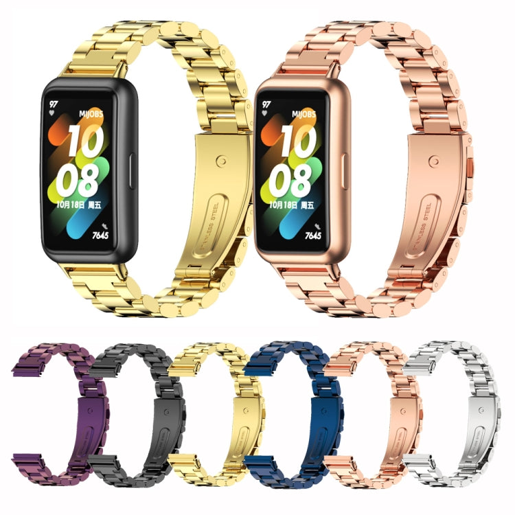 For Huawei Band 7 / 7 NFC MIJOBS Three-Bead Metal Stainless Steel Watch Band(Gold) - Watch Bands by MIJOBS | Online Shopping South Africa | PMC Jewellery | Buy Now Pay Later Mobicred