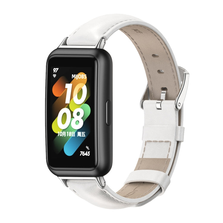 For Huawei Band 7 / 7 NFC MIJOBS Cowhide Leather Watch Band(White Silver) - Watch Bands by MIJOBS | Online Shopping South Africa | PMC Jewellery | Buy Now Pay Later Mobicred