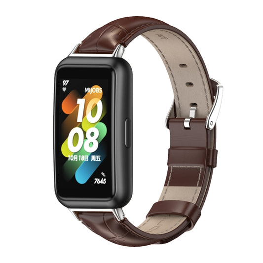 For Huawei Band 7 / 7 NFC MIJOBS Cowhide Leather Watch Band(Bamboo Joint Coffee Silver) - Watch Bands by MIJOBS | Online Shopping South Africa | PMC Jewellery | Buy Now Pay Later Mobicred