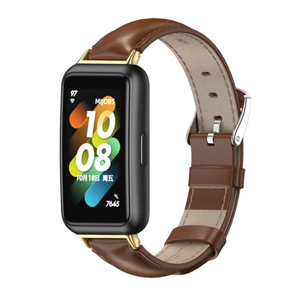 For Huawei Band 7 / 7 NFC MIJOBS Cowhide Leather Watch Band(Brown Gold) - Watch Bands by MIJOBS | Online Shopping South Africa | PMC Jewellery | Buy Now Pay Later Mobicred