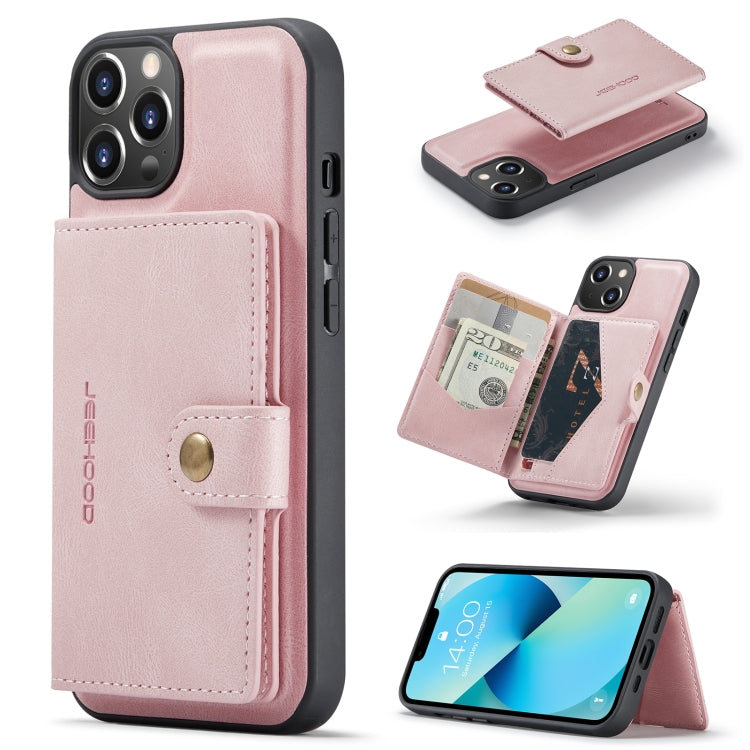 For iPhone 14 JEEHOOD Retro Magnetic Detachable Leather Phone Case (Pink) - iPhone 14 Cases by JEEHOOD | Online Shopping South Africa | PMC TechLife | Buy Now Pay Later Mobicred