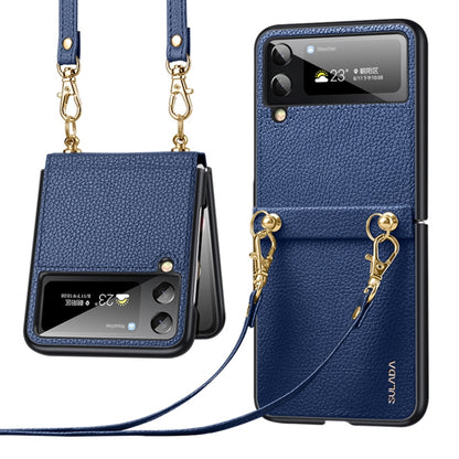 For Samsung Galaxy Z Flip4 SULADA Litchi Texture Leather + TPU Phone Case with Strap(Blue) - Galaxy Z Flip4 5G Cases by SULADA | Online Shopping South Africa | PMC Jewellery