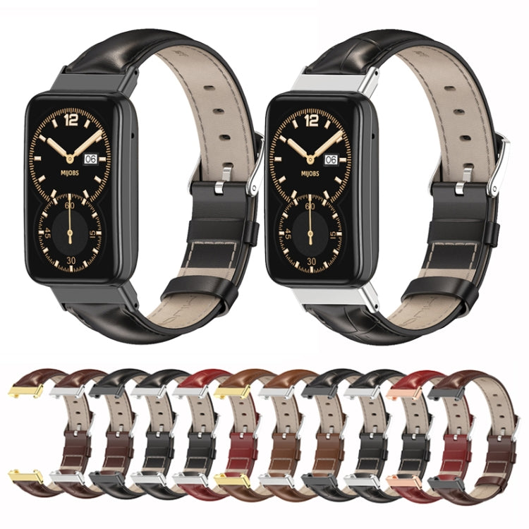 For Xiaomi Mi Band 7 Pro Mijobs Genuine Leather Top Layer Cowhide Watch Band(Bamboo Coffee Silver) - Watch Bands by MIJOBS | Online Shopping South Africa | PMC TechLife | Buy Now Pay Later Mobicred