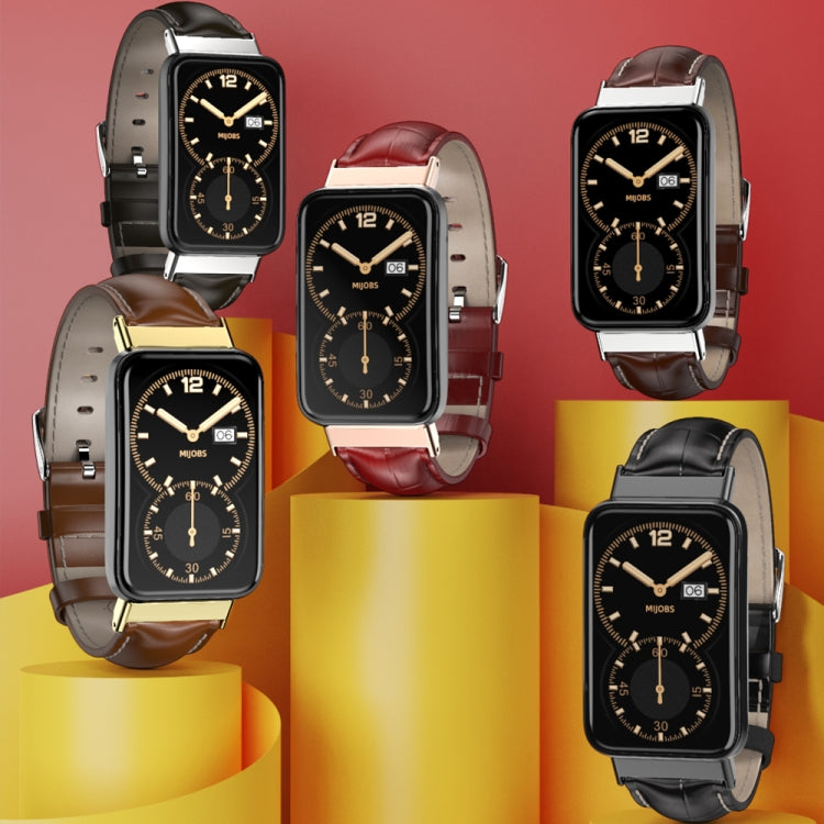 For Xiaomi Mi Band 7 Pro Mijobs Genuine Leather Top Layer Cowhide Watch Band(Bamboo Coffee Silver) - Watch Bands by MIJOBS | Online Shopping South Africa | PMC TechLife | Buy Now Pay Later Mobicred