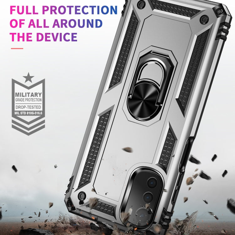 For Motorola Moto E32 4G Shockproof TPU + PC Phone Case with 360 Degree Rotating Holder(Silver) - Motorola Cases by PMC Jewellery | Online Shopping South Africa | PMC Jewellery