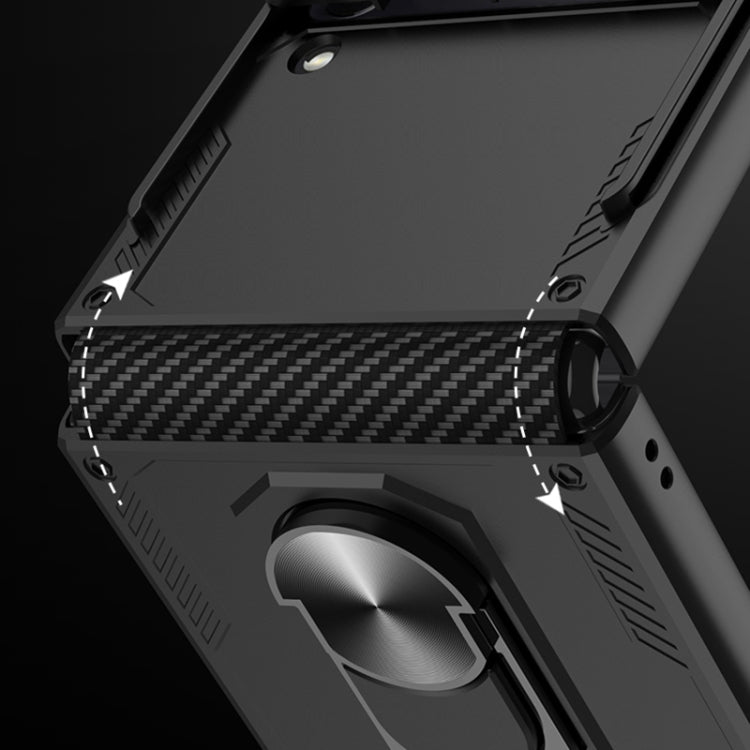 For Samsung Galaxy Z Flip4 GKK Carbon Brazing Pattern Shockproof Armor PC Phone Case with Ring Holder(Silver) - free shipping - PMC TechLife - Order now!