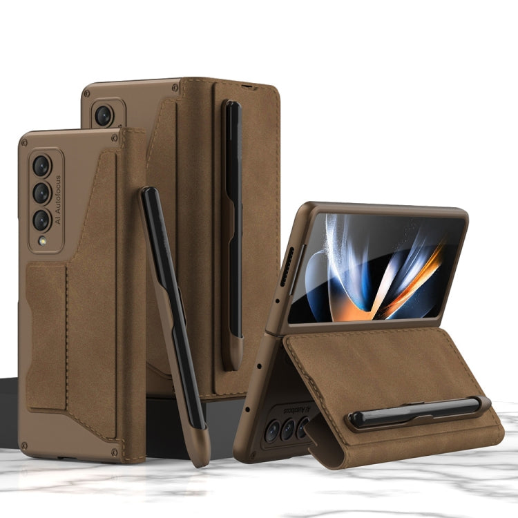 For Samsung Galaxy Z Fold4 GKK Armor Flip Leather Phone Case with Pen Slots(Brown) - Galaxy Z Fold4 5G Cases by GKK | Online Shopping South Africa | PMC TechLife | Buy Now Pay Later Mobicred