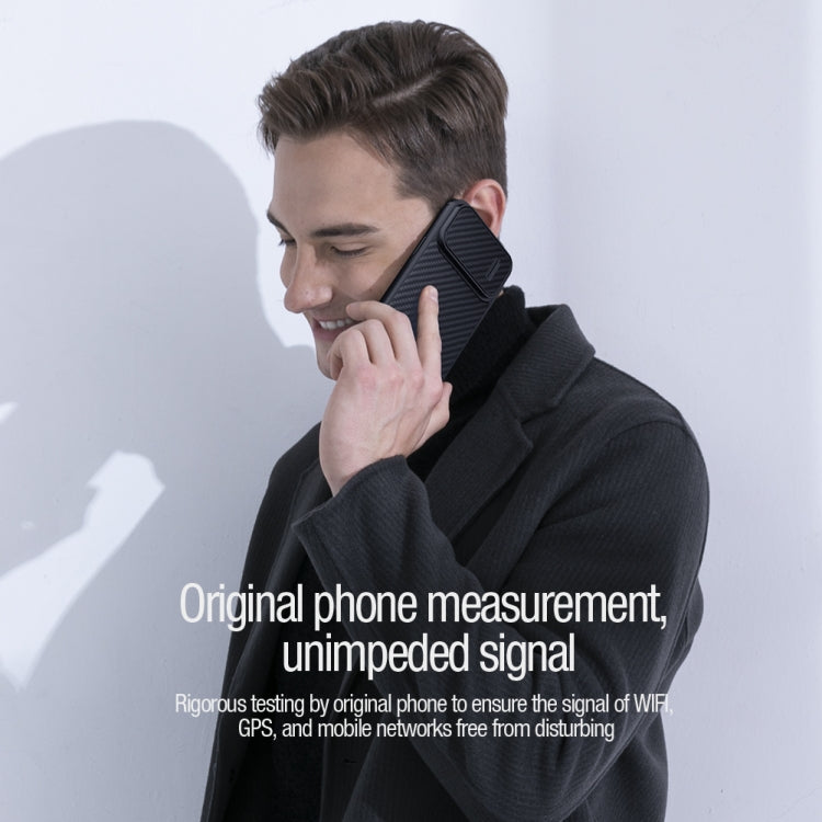 For iPhone 14 Plus  NILLKIN Synthetic Fiber Camshield Phone Case(Black) - free shipping - PMC TechLife - Order now!