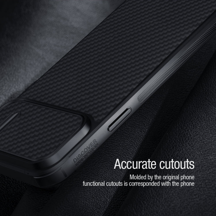 For iPhone 14 Plus  NILLKIN Synthetic Fiber Camshield Phone Case(Black) - free shipping - PMC TechLife - Order now!