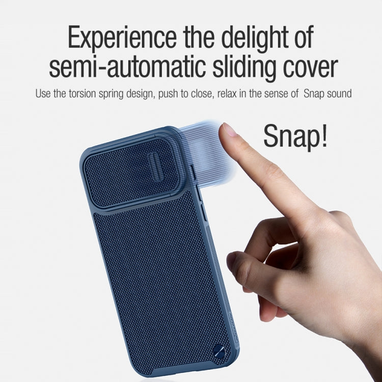 For iPhone 14 NILLKIN 3D Textured Camshield PC + TPU Phone Case(Blue) - iPhone 14 Cases by NILLKIN | Online Shopping South Africa | PMC Jewellery