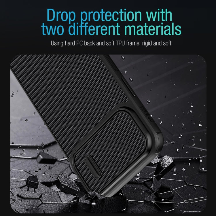 For iPhone 14 NILLKIN 3D Textured Camshield PC + TPU Phone Case(Black) - iPhone 14 Cases by NILLKIN | Online Shopping South Africa | PMC Jewellery | Buy Now Pay Later Mobicred