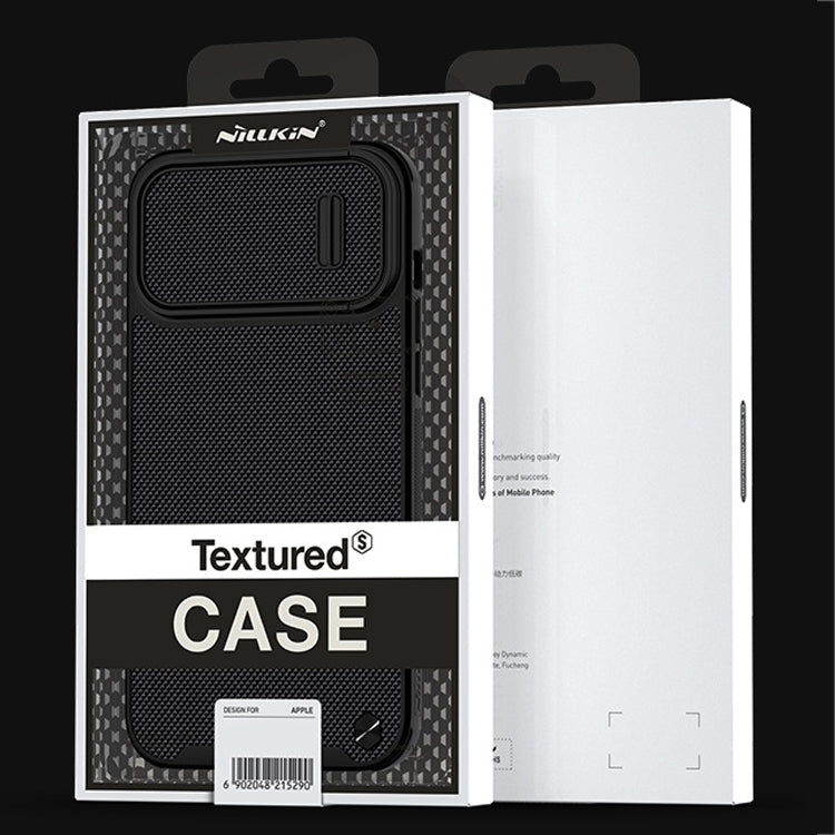 For iPhone 14 NILLKIN 3D Textured Camshield PC + TPU Phone Case(Black) - iPhone 14 Cases by NILLKIN | Online Shopping South Africa | PMC Jewellery | Buy Now Pay Later Mobicred