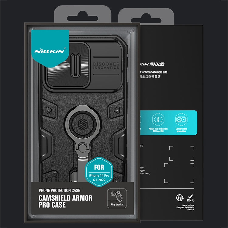 For iPhone 14 Pro Max NILLKIN CamShield Armor Pro Magnetic Phone Case(Black) - iPhone 14 Pro Max Cases by NILLKIN | Online Shopping South Africa | PMC Jewellery | Buy Now Pay Later Mobicred