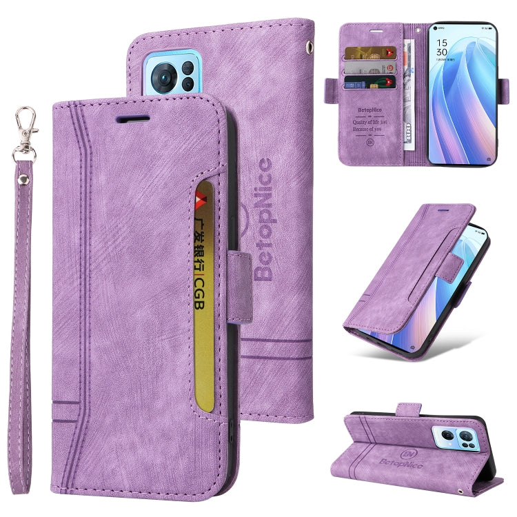 For OPPO Reno 7 Pro 5G BETOPNICE Dual-side Buckle Leather Phone Case(Purple) - OPPO Cases by BETOPNICE | Online Shopping South Africa | PMC Jewellery | Buy Now Pay Later Mobicred