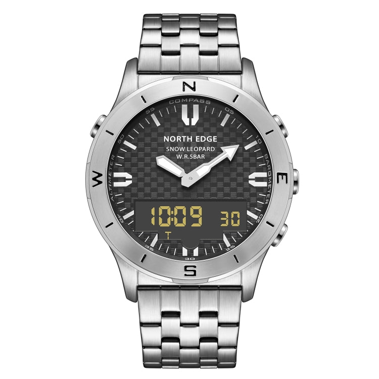 NORTH EDGE Snow-Leopard Outdoor Waterproof Men Multifunction Stainless Steel Strap Smart Watch(Silver) - Metal Strap Watches by NORTH EDGE | Online Shopping South Africa | PMC Jewellery | Buy Now Pay Later Mobicred