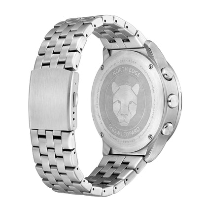 NORTH EDGE Snow-Leopard Outdoor Waterproof Men Multifunction Stainless Steel Strap Smart Watch(Silver) - Metal Strap Watches by NORTH EDGE | Online Shopping South Africa | PMC Jewellery | Buy Now Pay Later Mobicred