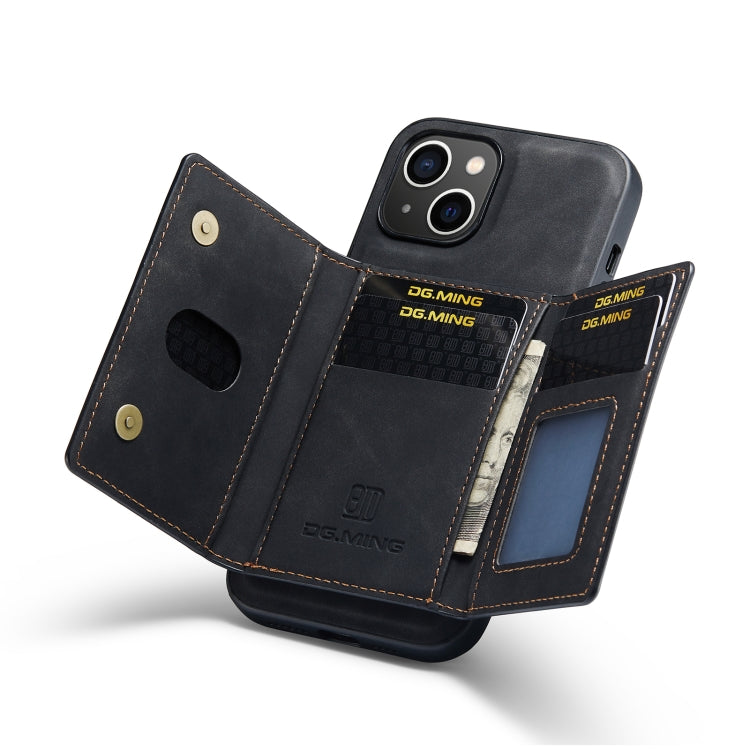 For iPhone 14 DG.MING M2 Series 3-Fold Card Bag Leather Case(Black) - iPhone 14 Cases by DG.MING | Online Shopping South Africa | PMC TechLife | Buy Now Pay Later Mobicred