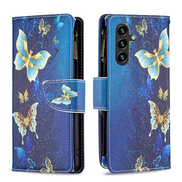 For Samsung Galaxy A14 5G Colored Drawing Pattern Zipper Leather Phone Case(Gold Butterfly) - free shipping - PMC TechLife - Order now!