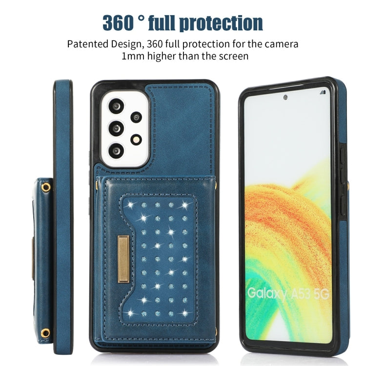 For Samsung Galaxy A52 5G/A52s 5G Three-fold RFID Leather Phone Case with Lanyard(Blue) - Galaxy Phone Cases by PMC TechLife | Online Shopping South Africa | PMC TechLife | Buy Now Pay Later Mobicred