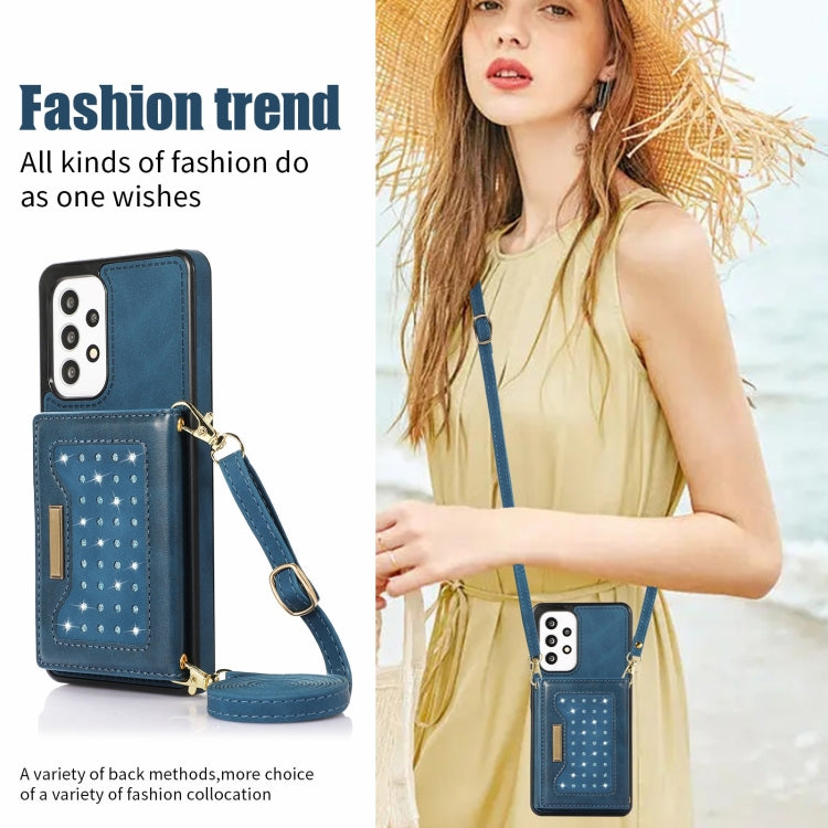For Samsung Galaxy A52 5G/A52s 5G Three-fold RFID Leather Phone Case with Lanyard(Blue) - Galaxy Phone Cases by PMC TechLife | Online Shopping South Africa | PMC TechLife | Buy Now Pay Later Mobicred