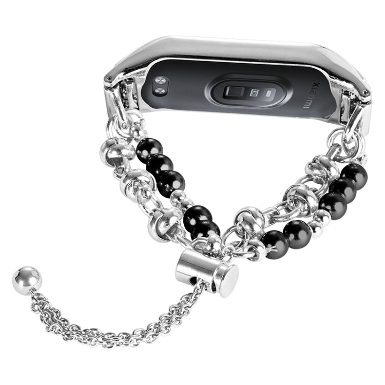 For Xiaomi Mi Band 3 / 4 Double Pearl Bead String Metal Watch Band(Silver Black) - free shipping - PMC TechLife - Order now!