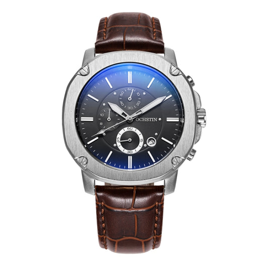 Ochstin 5039C Multifunctional Business Men Watch Luminous Waterproof Leather Quartz Watch(Silver+Black+Coffee) - Leather Strap Watches by OCHSTIN | Online Shopping South Africa | PMC Jewellery | Buy Now Pay Later Mobicred