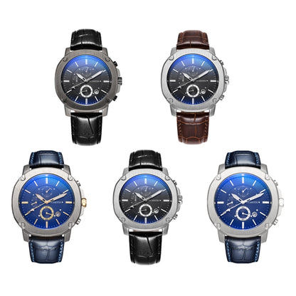 Ochstin 5039C Multifunctional Business Men Watch Luminous Waterproof Leather Quartz Watch(Silver+Silver+Blue) - Leather Strap Watches by OCHSTIN | Online Shopping South Africa | PMC Jewellery | Buy Now Pay Later Mobicred