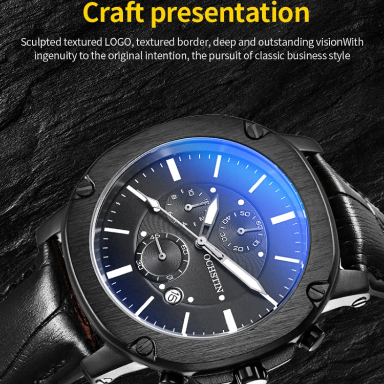 Ochstin 5039C Multifunctional Business Men Watch Luminous Waterproof Leather Quartz Watch(Silver+Gold+Blue) - Leather Strap Watches by OCHSTIN | Online Shopping South Africa | PMC Jewellery | Buy Now Pay Later Mobicred