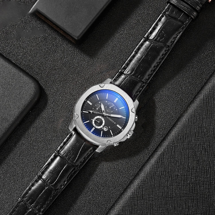 Ochstin 5039C Multifunctional Business Men Watch Luminous Waterproof Leather Quartz Watch(Silver+Silver+Blue) - Leather Strap Watches by OCHSTIN | Online Shopping South Africa | PMC Jewellery | Buy Now Pay Later Mobicred