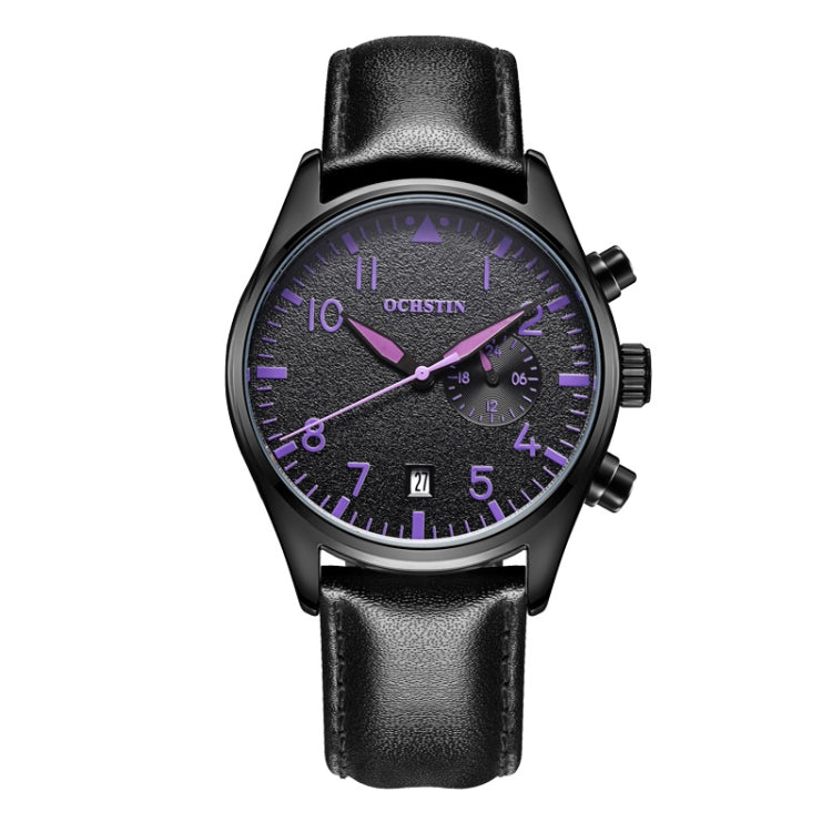 Ochstin 5043C Multifunctional Business Waterproof Leather Strap Quartz Watch(Black+Black+Purple) - Leather Strap Watches by OCHSTIN | Online Shopping South Africa | PMC Jewellery | Buy Now Pay Later Mobicred