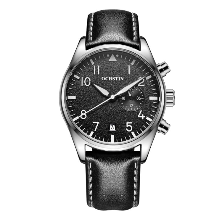 Ochstin 5043C Multifunctional Business Waterproof Leather Strap Quartz Watch(Silver+Black+White) - Leather Strap Watches by OCHSTIN | Online Shopping South Africa | PMC Jewellery | Buy Now Pay Later Mobicred