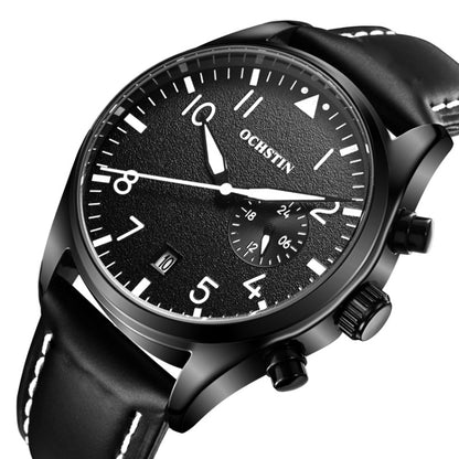 Ochstin 5043C Multifunctional Business Waterproof Leather Strap Quartz Watch(Black+Black+White) - Leather Strap Watches by OCHSTIN | Online Shopping South Africa | PMC Jewellery | Buy Now Pay Later Mobicred